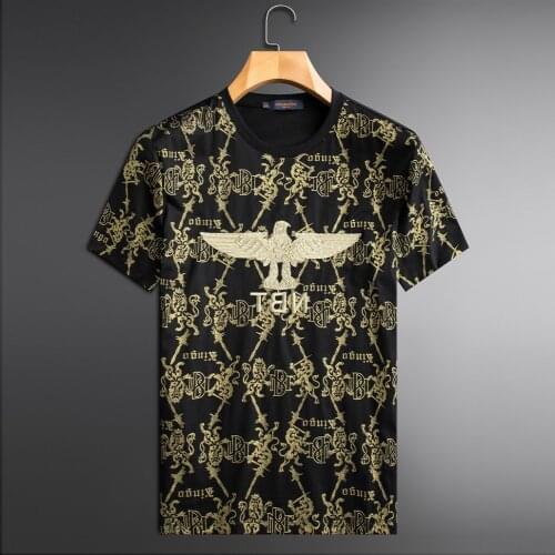 Luxury Fashion Brand Gold Eagle Print Short Sleeve T-shirt Streetwear Trend Embroidery Tshirt For Men 2021 Spring Summer Top