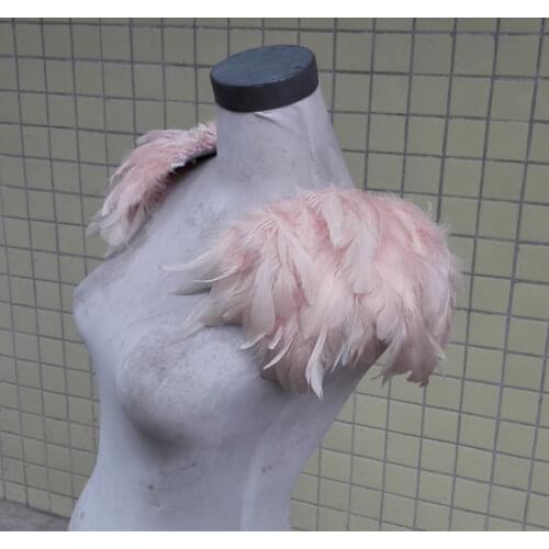 Hand-crafted light pink rooster coque feather epaulettes #FSP15002LP