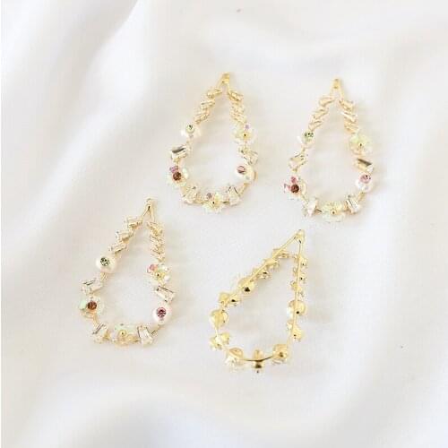 2pcs Drop garland Earrings Women hollow inlaid zircon crystal pearls phantom flowers Earrings For Women diy jewelry accessories