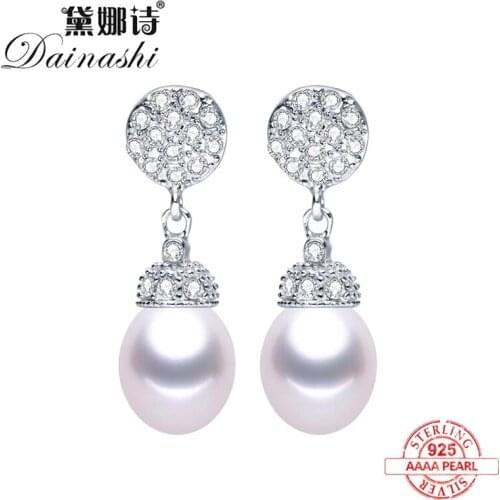 Clearance Sale !! AAA Zircon Silver 925 100% Natural Freshwater Pearl Drop Earrings For Women 2020 Fashion Wedding Fine Jewelry