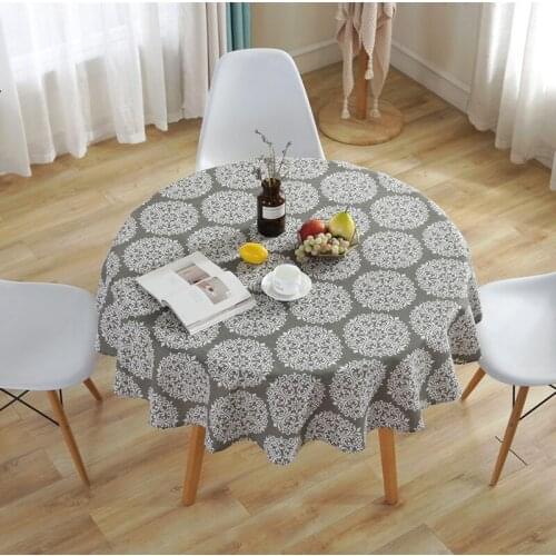 Nordic Style Polyester Cotton Round Table Cloth Grey Retro Printed Kitchen Tablecloth Tables Cover Mat Hotel 3 Party Size Dining
