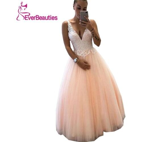A-Line Prom Dresses Long 2020 Tulle Lace Appliques Formal Gowns V-Neck вечерние пла suknie wieczoro Robe De Soiree