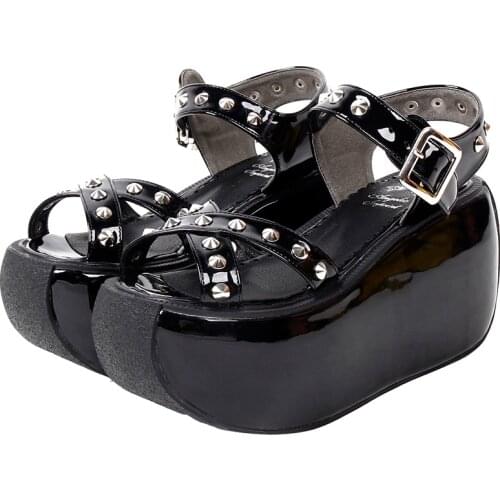 Angelic imprint woman girl lolita cosplay punk shoes lady high heels pumps women princess summer dress sandals rivets new heels