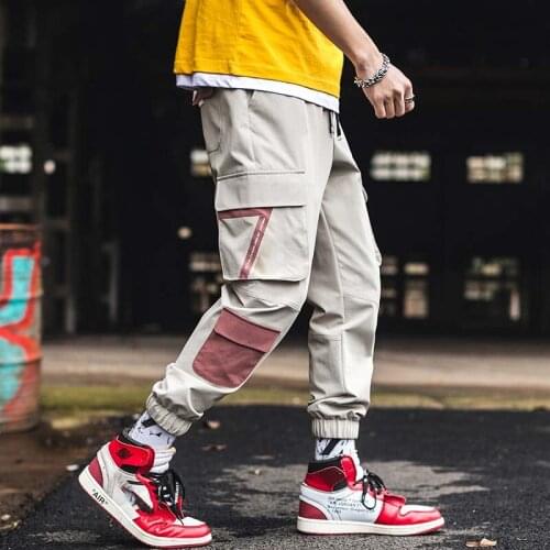 Outdoor 2019 Spring Autumn patchwork hip hop elastic waist Straight Loose Drawstring Cargo hiking Camping teenagers trousers men