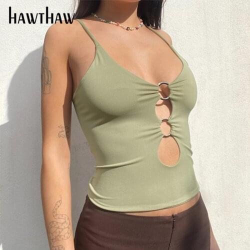 Hawthaw Women Summer Fashion Hollow Out Sleeveless Soild Color Slim Tank Tops Camis 2021 Female Clothing Streetwear