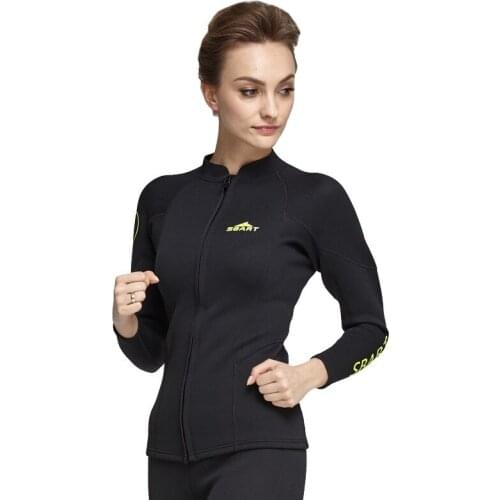 2mm Neoprene Zipper Black Women Wetsuits Jacket Tops Long Sleeves Diving Suits Snorkelling Surfing Sailing Rash Guards DDO