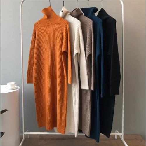 Womens Knitted Sweater Autumn Winter Elegant High Collar Jumper Pullover Knit Vintage Lazy Sweater Knit Warm Dress Sweaterlong