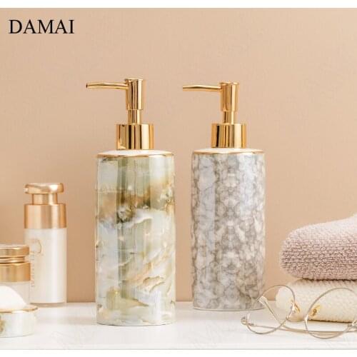 Golden Stroke Ceramic Soap Dispenser Creativity Painted Ice Texture Press Shampoo Bottle Hotel Restroom Decorative Accessories
