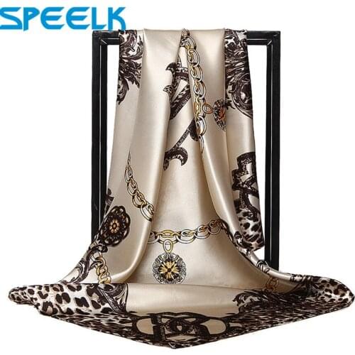 4PCS/set Women Spring Silk Scarf 90 cm Square Scarves Leopard Chain Wraps Lady Fashion Scarf Bib Dropshipping