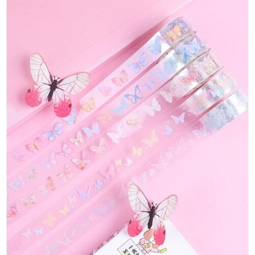 5Rolls Butterfly Pattern PET Transparent Masking Tape Set DIY Scrapbooking Sticker Journal Decor Craft Gift Decor
