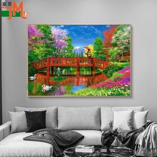 5D Diamond Painting Cherry Blossoms Japan Woman Diamond Mosaic Cross Stitch Kits Square Round Diamond Art Mount Fuji Landscape