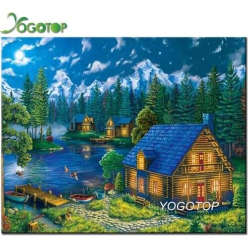5D Diamond Painting village tree lake mountain animals Kit 3d Embroidery full Drill Mosaic decor country natural scenery YY1903