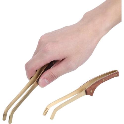 17cm Anti-hot Wood Copper Tea Clip Non-Slip Tea Set Tweezers Tea Ceremony Accessories Household Supplies Wood Toast Tong