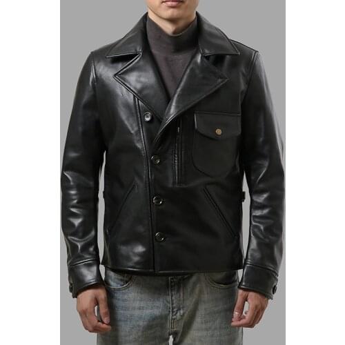 AZ18-1 Read Description! Asian Size Mens Male Genuine Cowhide Leather Style Jacket For Riding Outdoors