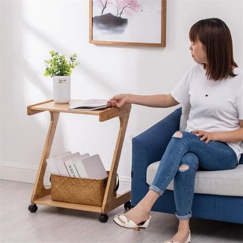Bamboo removable coffee table with wheels shelf for living room side cabinet sofa bed table bedside table Стол журнальный