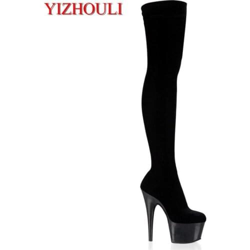 Banquet 7-inch over-the-knee boots, suede 17cm sexy stage pole dance performance, dancing shoes
