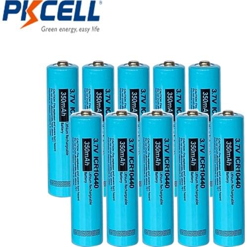 10xPKCELL AAA battery 3.7V 350mAh Lithium button Top ICR10440 10440 aaa Li ion Rechargeable Batteries Battery