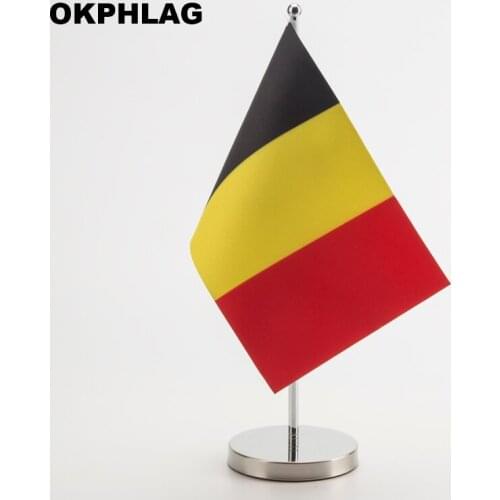 Belgium office table Flag with Stainless flagpole base country banners desk flag 14*21CM KS-0034