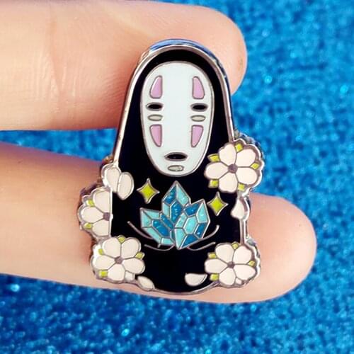 No Face Flowers Glitter Crystal Cluster Enamel Brooch Pin Metal Badges Lapel Pins Brooches Jackets Fashion Jewelry Accessories