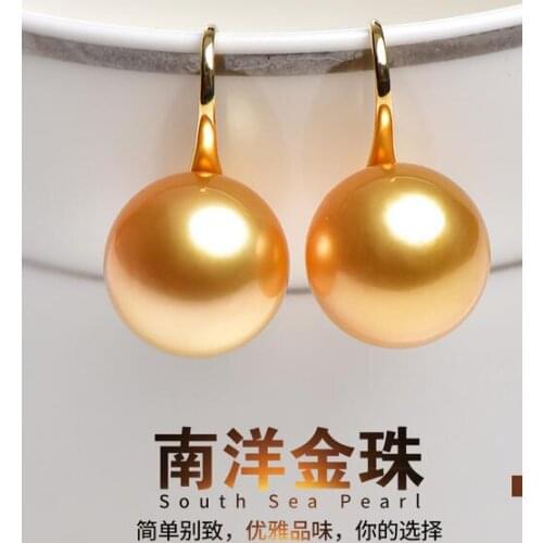 Noble jewelry pair AAA south sea 9-10mm Natural Japanese AKoya white pearl earring G18K Yellow Gold Drop Earrings accessory
