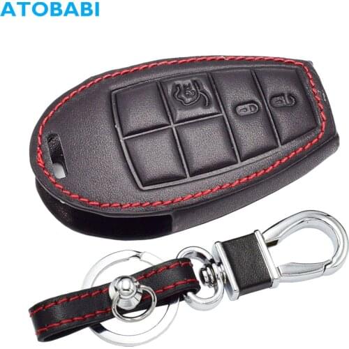 Leather Car Key Cover For Dodge Challenger Charger Magnum Journey Ram Jeep Commander Grand Cherokee Chrysler 300 Remote Fob Case