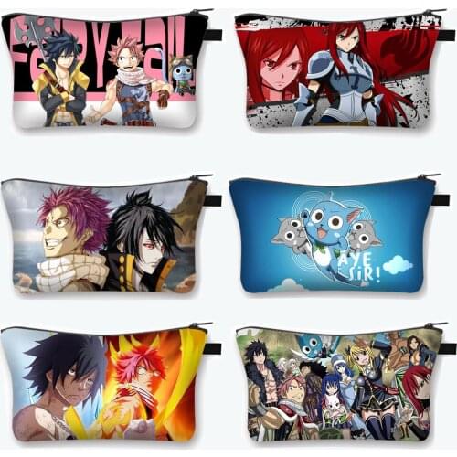 Anime Fairy Tail Cosmetic Case Natsu Dragneel Lucy Heartfilia Erza Toiletries Bags Zipper Pouch Women Makeup Bags Small Clutch