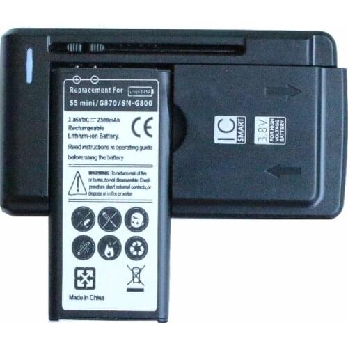 Ciszean 1x 2300mAh EB-BG800BBE Replacement Battery + Universal Charger For Samsung Galaxy SV Mini S5 mini G870 SM-G800F SM-G800H