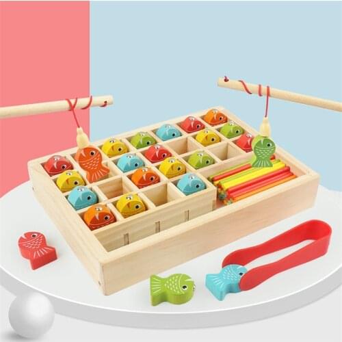 Wooden Fishing Toys Board Games Multifunctional Counting Stick Educational Math Toy For Kids Baby Fish Learning Wood Box Gifts