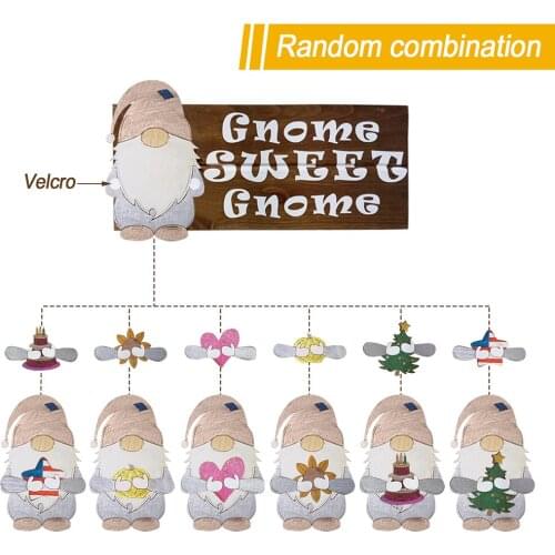 Seasonal Sign Wood Sign Front Door Wall Hanging Porch Decoration with 6 Pendants for Fall Christmas Halloween Easter Valentines