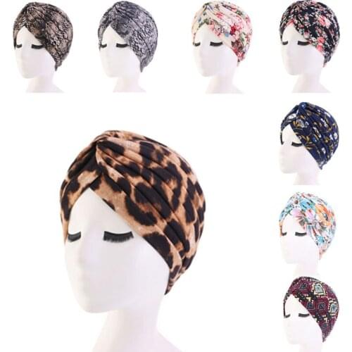 Cotton Turban For Women Indian Soft Floral Print Headwrap Cover Chemo Cap Leopard Print Bandanas New Fashion Hair Accessories