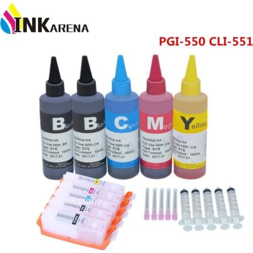 500ml Refill Dye Ink kit + PGI-550 Cli551 ink Cartridge For Canon Pixma iP7250 MG5450 MG5550 iX6850 MX925 MG5650 MG6650 Printer