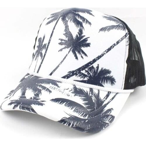 2021 New Wild Summer Coconut Tree Adult Net Cap Men And Women Breathable Baseball Cap Travel Leisure Duck Tongue Sun Hat