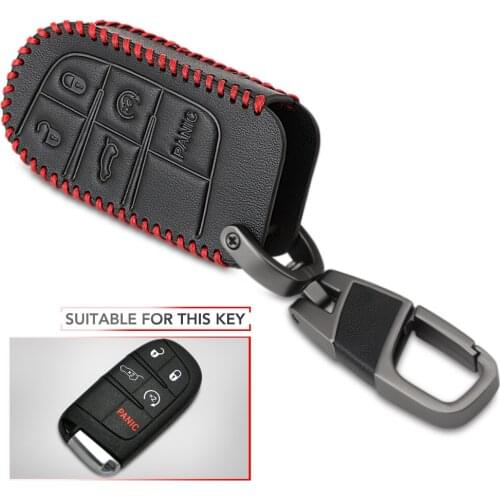 5 Buttons Leather Key Cases Fob Cover For Fiat Dodge Charger Dart Challenger Durango Jeep Grand Cherokee Chrysler 300 Smart Keys