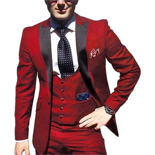 Handsome Groomsmen Peak Lapel Groom Tuxedos Wedding Dress Men Suits Blazer Prom Dinner (Jacket+Pants+Tie+Vest) A756
