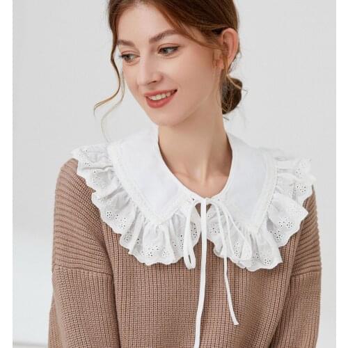 Linbaiway Women White Lapel Fake Collar Shawl Cute Doll Collar Removable Detachable Shirt False Collar Lapel Blouse Top Decor
