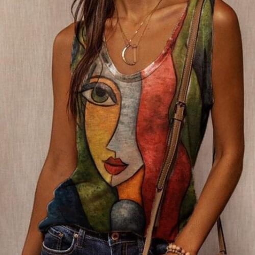 Super Chic Abstract Graffiti Face Sleeveless Tank Tops Women Vintage Summer Tops 2021 New Streetwear Casual Ladies Tops Harajuku