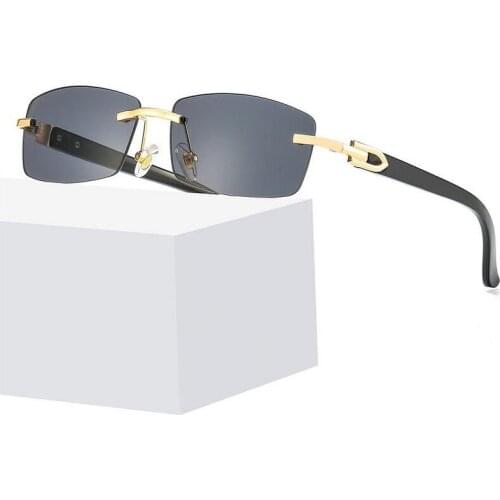 Trendy Square Rimless Unisex Sunglasses for Women and Men ,Personality Ocean Black UV400 Protection Sun Glasses 56-25-136 S1213