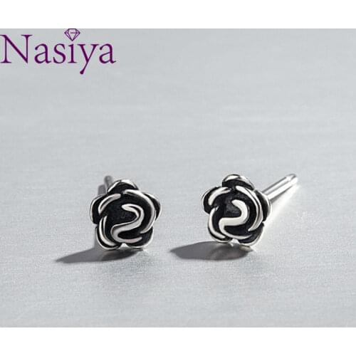 Fashion 925 Sterling Silver Stud Earrings Sparkling Heart Flower Leaves Earrings Vintage Mini Cute for Women Fine Jewelry