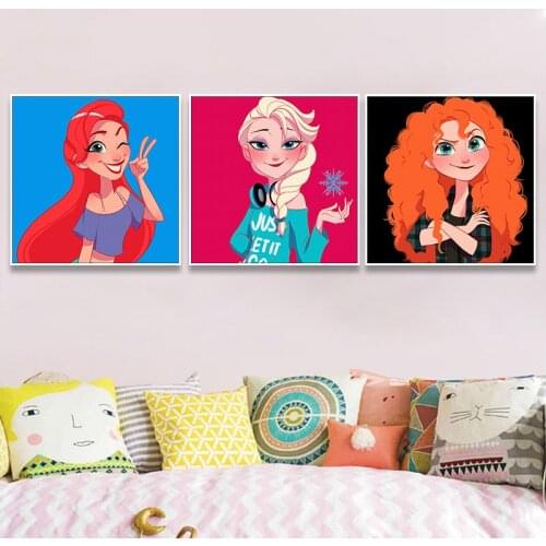 Cartoon Princess Canvas Paintings Disney Modern Animated Characters Posters Wall Art Pictures Prints for Girls Room Home Decor