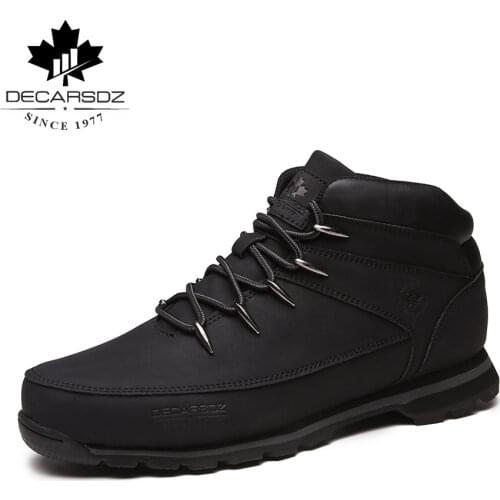 DECARSDZ Walking Basic Boots Men 2021 Spring Fashion Casual Boots Man Comfy Brand Design Shoes Men New Leather Classic Men Boots
