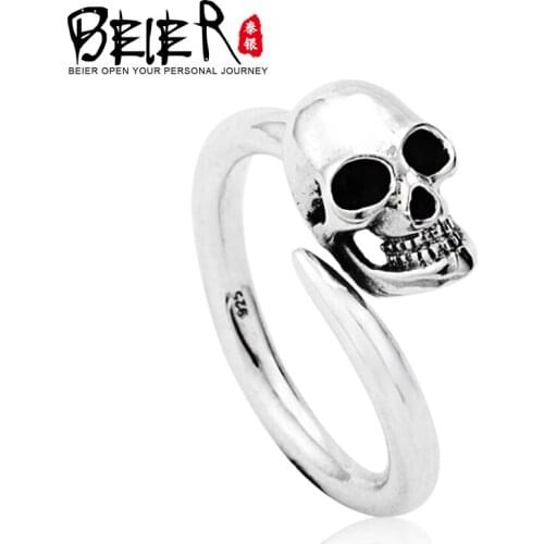 Beier sterling 2015 small skull fashion accessories opening ring unisex jewelry BRK006
