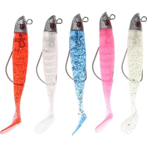 HOT!new 1Set Jig Head Soft Bait T Tail Artificial Lures Worm Hook Fish Seabass Fishing Bait Black Minnow Set