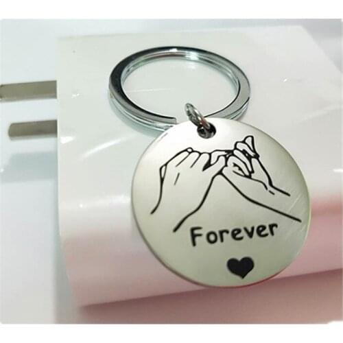 New fashion white rings for keys simple lettering Forever LOVE hand in hand stainless steel trinket