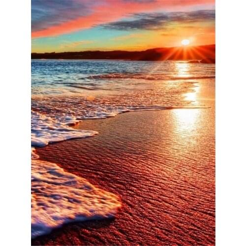 Landscape Sunset Beach Waves DIY 11CT Embroidery Cross Stitch Kits Needlework Craft Set Cotton Thread Printed Canvas Sell