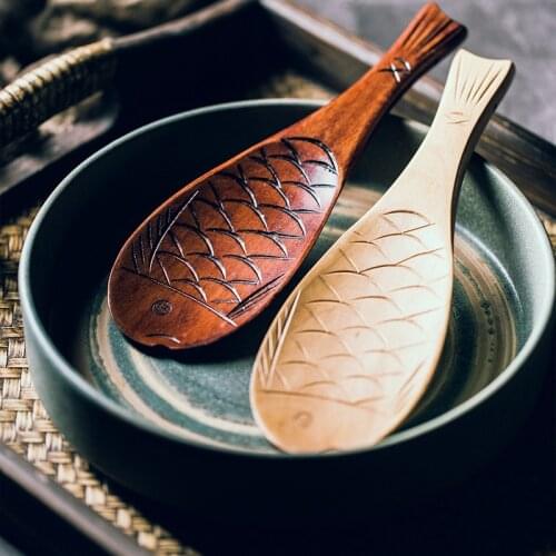Japanese Retro Rice Shovel Fish Rice Shovel Nanmu Fish-shaped Rice Spoon Hand-carved Creative Rice Spoon Gift Kitchen Tools