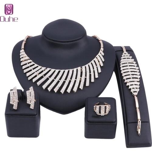 Nigerian Wedding African Beads Jewelry Sets Fashion Dubai Gold Color Necklace Earring Ring Jewelry Set Wholesale Costume Design
