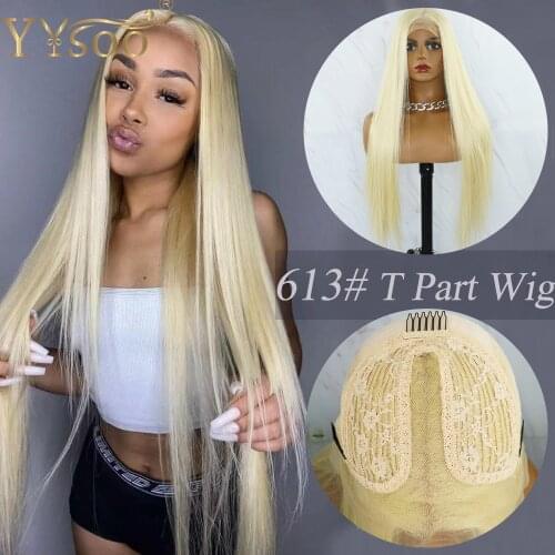 YYsoo Long #613 Color Futura Synthetic Hair T Part Wigs For Women Girls Heat Resistant Silky Straight 13x2 Lace Front Blonde Wig