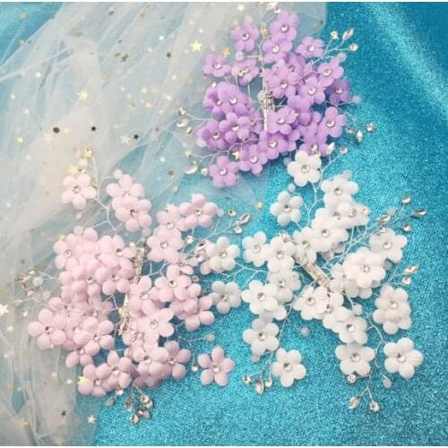 Korean Women Lavender Pink Hair Comb Bride Wedding Hair Clip Handmade Flowers Beads Decoration Ladies Hairs Accessories