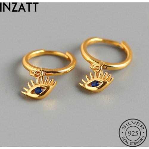 INZATT Real 925 Sterling Silver Blue Zircon Eye Hoop Earrings For Fashion Women Party Punk Fine Jewelry 2020 INS hot Accessories