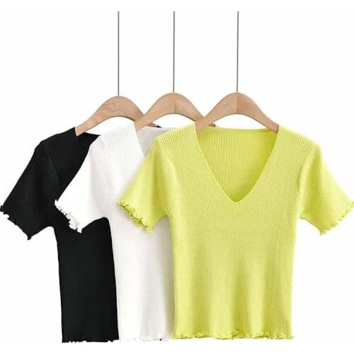 Nlzgmsj Za Women 2021 Autumn Knitted Sweater Women Elegant Solid Slim Short Sleeve V Neck Vintage Streetwear Sweaters 202106